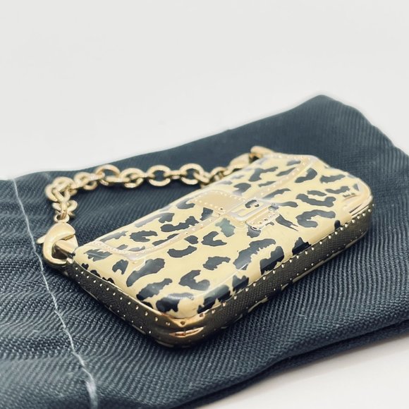 FENDI Leopard Print Enamel and Gold Mini-Purse Charm with Dustbag - Picture 3 of 7